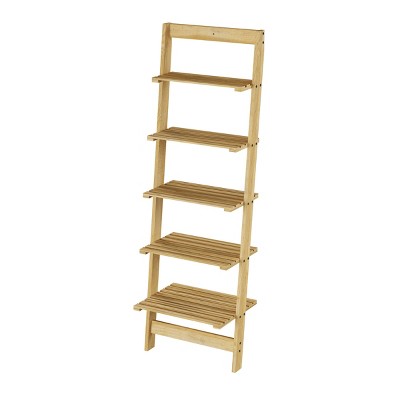 Hastings Home 5-Tier Bookshelf - 50" Tall, Pickled Oak Wood Finish