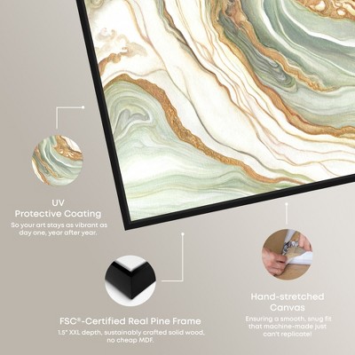 Green and Gold Abstract Canvas Wall Art with Black Frame, 31" x 21"