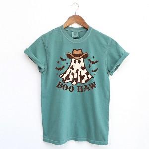 Simply Sage Market Women's Boo Haw Ghost Short Sleeve Garment Dyed Tee - 1 of 2
