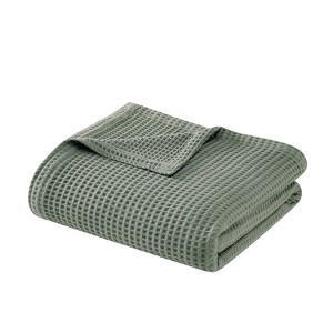 Cannon Full/Queen Heritage Cotton Waffle Blanket Green: Year-Round Comfort, Machine Washable, All Ages - 1 of 3