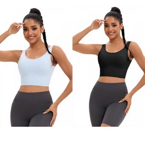 INSPIRE CHIC 2 Pcs Women's Full Coverage Deep V-Back Workout Fixed Cup Comfort Sports Bras - 1 of 4