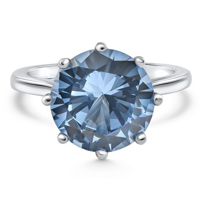 Pompeii3 Aquamarine Solitaire Flower Ring 14k White Gold 10MM Lab Created