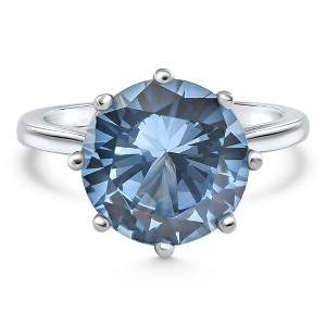 Pompeii3 Aquamarine Solitaire Flower Ring 14k White Gold 10MM Lab Created - 1 of 4