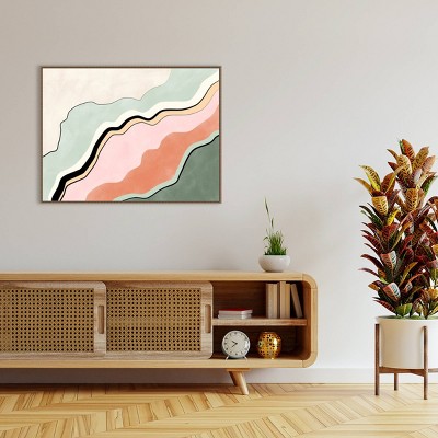 Pink and Green Abstract Canvas with Beaded Frame, 42"x32"