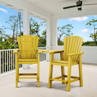 Hyleory Tall Adirondack Chair Set, Outdoor HDPE Barstools with Connecting Tray and Footboard