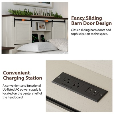 Farmhouse Sliding Barn Door Platform Bed Frame with Headboard