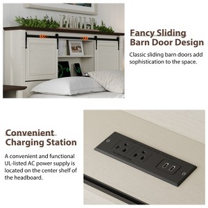 Farmhouse Sliding Barn Door Platform Bed Frame with Headboard - 1 of 4