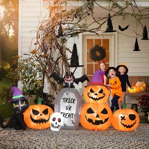 8FT Long Halloween Inflatable Outdoor Decorations, Inflatable Pumpkin Black Cat with Bat Tombstone, Inflatable Decorations for Yard Lawn Porch Party - 1 of 4