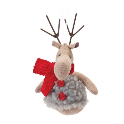 Festive Red and Gray Plush Deer Ornaments Set with Sweaters