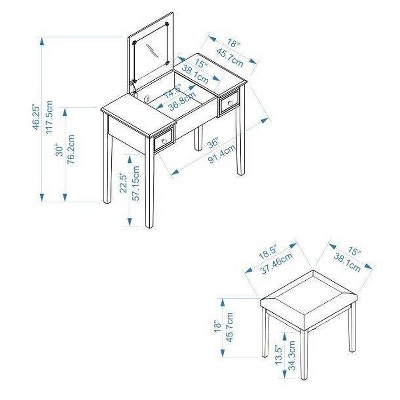 White Vanity Desk with Butterfly Print Bench