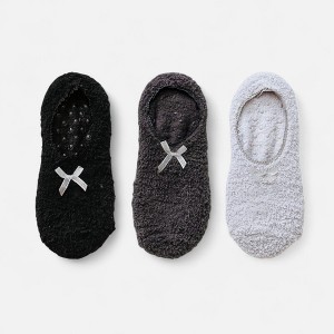 Anna-Kaci Women's 3-Pack Non-Slip Plush Fuzzy Slipper Socks with Fabric Bow and Grip Bottoms - 1 of 4