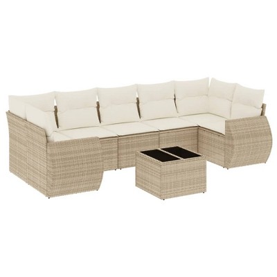 vidaXL 8 Piece Patio Sofa Set with Cushions Brown Poly Rattan - Beige and Cream