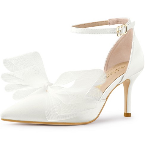 Allegra K Women's Bow Tie Ankle Strap Stiletto High Heels Pumps White ...