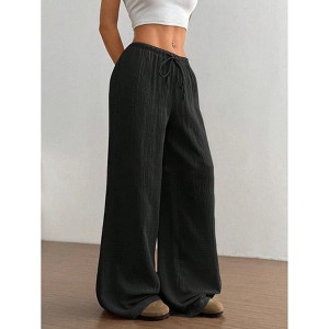 women's Casual Pants Summer Elastic Waist Wide Leg Pants Trousers - 1 of 4