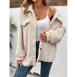Women's Cozy Faux Fur Button - Down Jacket - 1 of 4