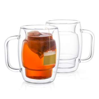 JoyJolt Cadus Glass Coffee Cups Double Wall  - Set of 2 Insulated Mugs Tea Glasses - 10-Ounces