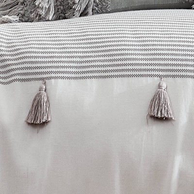 Gray Cotton Full/Queen Comforter Set with Tassels