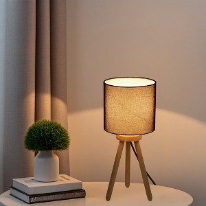 18" Nordic Wood Tripod Table Lamp with Linen Drum Shade for Bedroom, Living Room, Study, Cafe, Entryway, or Hotel,White - 1 of 4