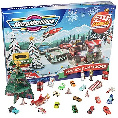 Jazwares Micro Machines Holiday Christmas Advent Calendar for Boys - 25 Piece Mini Cars w/ Race Track