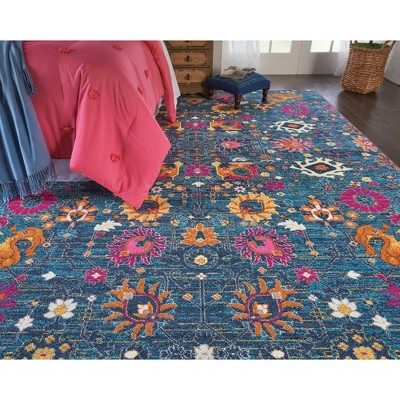 Denim Delight Floral Synthetic 6'7" x 9'6" Easy-Care Rug