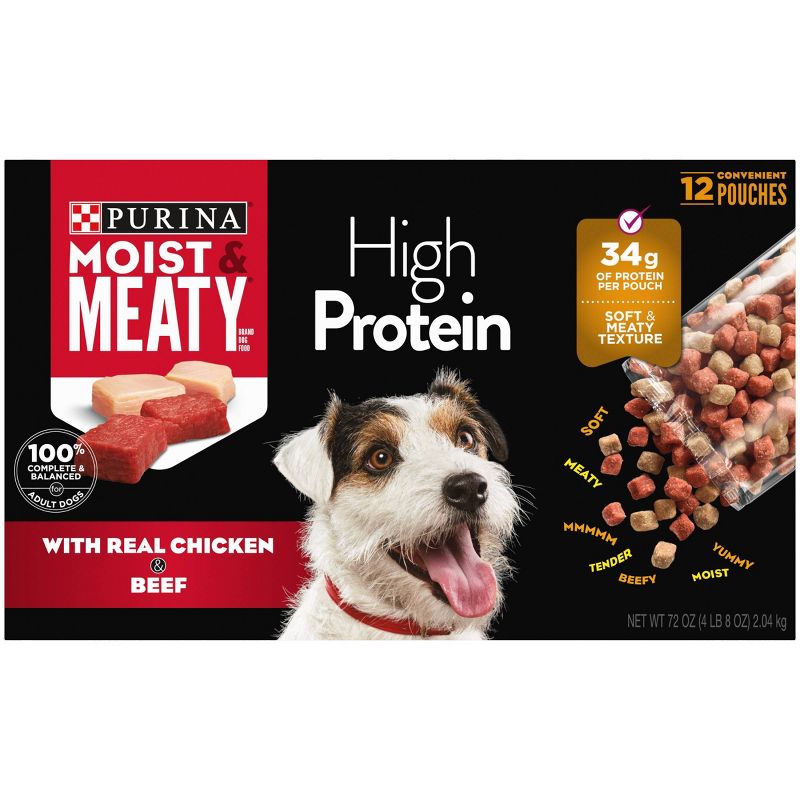 Moist &#38; Meaty High Protein Chicken &#38; Beef Flavor Dry Dog Food - 12ct Pack, 4 of 10