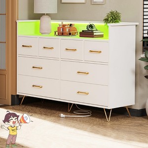 Jojoka 8 Drawer Bedroom Dresser with Built-In Charging Station, RGB Color Changing LED Lights, USB and AC Outlets, Modern Storage Chest - 1 of 4
