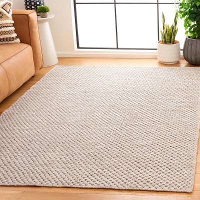 Beige Handmade Wool 4' x 6' Rectangular Rug