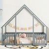 CAVINAS Twin/Full Size House-Style Bed Frame with Fence Guardrails,Modern Floor Bed for Kids Room,Bedroom - 3 of 4