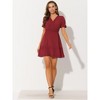 INSPIRE CHIC Women's V Neck Smocked Elastic Waist Short Sleeve Boho Crochet Trim Mini Dress - 3 of 4