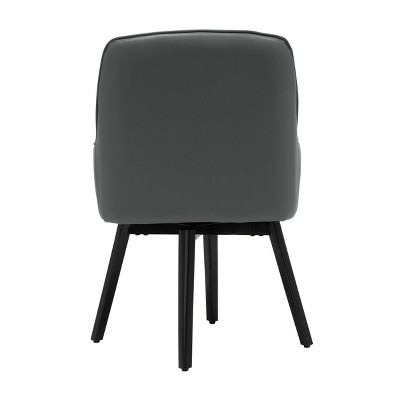 Matte Black Leather Swivel Armchair with Metal Legs
