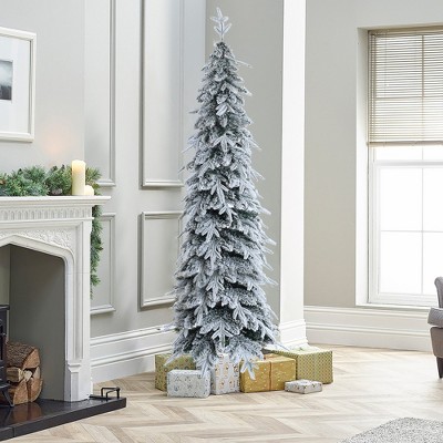 Slim 6.8ft Snow-Flocked Artificial Christmas Tree with Metal Stand