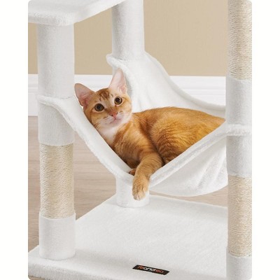 Cream White Multi-Level Cat Tree Tower with Hammock and Scratching Posts