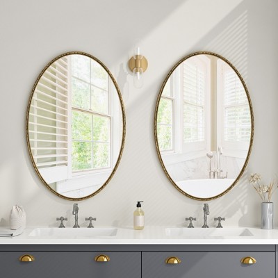 VYNXARIA Iron Art Oval Retro Mirror, Antique Effect, Wall Hanging, Suitable For Bathroom, Bedroom, Living Room (Gold)