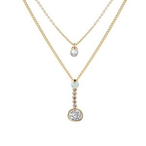 Hollywood Sensation Layered Necklace with Druzy Stone and Cubic Zirconia Pendant 16 Inches Gold - 1 of 2