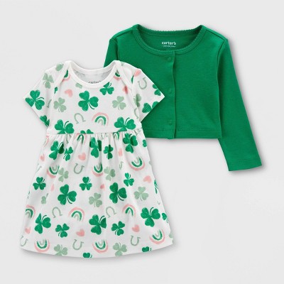 Image of Carter's Just One You® Baby 2pc Rainbow Print Dress - Dark Off-White/Green Newborn
