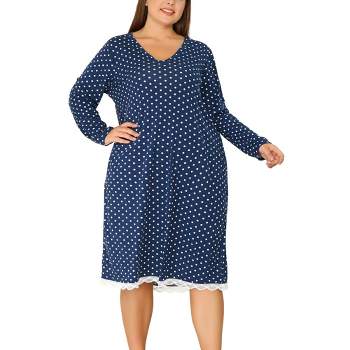 Agnes Orinda Women's Plus Size Polka Dots Lace Long Sleeve Nightgown Blue  4x : Target