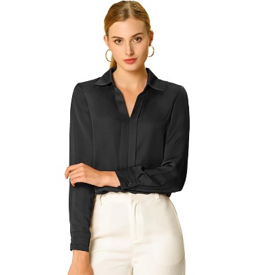 Allegra K Women's Elegant V Neck Long Sleeve Office Work Satin Blouse ...