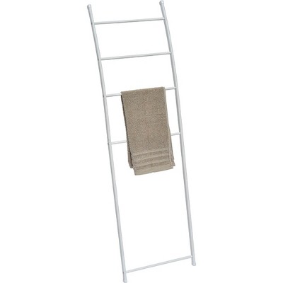 Evideco French Home Goods Freestanding Bath Towel Ladder Wall Leaning Drying Rack 4 Bars Metal White