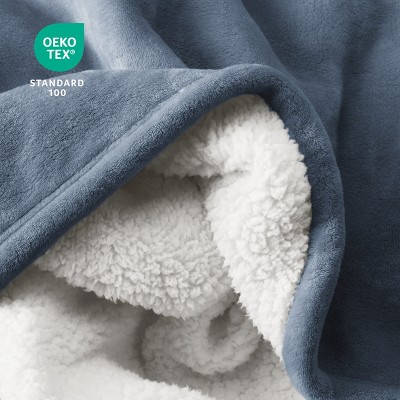 Coronet Blue Reversible Sherpa Fleece Throw Blanket