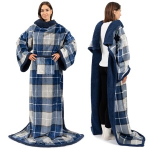 PAVILIA Wearable Blanket with Sleeves for Women Men Adults, Warm Soft Plush Snuggle Pocket Sleeved TV Throw - 1 of 4