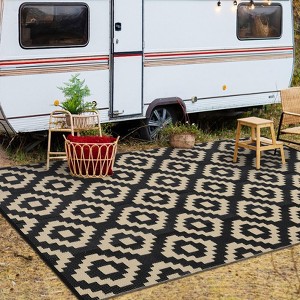 Outdoor Rug, Waterproof Reversible Patio Rug, Plastic Straw Camping Rug, Modern Geometric Foldable Large Rug for RV, Porch & Beach - 1 of 4