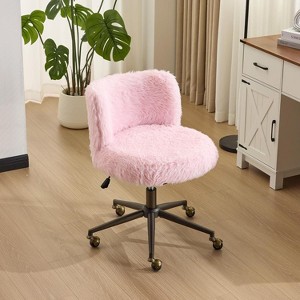 VINGLI Plush Upholstery Vanity Desk Chair with Curved Back, Cute Rolling Chair with Bronze Base and Golden-Bronze 360° Swivel Wheels - 1 of 4