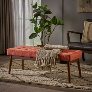 Sapphtopaz Mid-Century Tufted Ottoman Bench, Upholstered Fabric Accent Stool with Rubberwood Legs, Entryway Benches, Stylish Footrest - 1 of 4