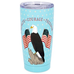 Elanze Designs Strength Courage Freedom Bald Eagle American Flag Wrap-Around Design 20 Ounce Stainless Steel On-The-Go Coffee Mug, Thermal Travel - 1 of 4