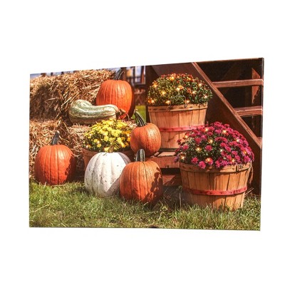 Lakeside Country Pumpkins and Gourds Lighted Canvas Wall Art Picture