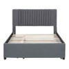 MAYEERTY Full Size Upholstered Platform Bed, 2 Drawers Twin Trundle Classic Headboard, Bedroom, Beige - 3 of 4