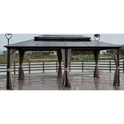 Hardtop Gazebo 12'x20' for All Weather, Double Polycarbonate Sheets Roof, Aluminum Alloy Frame, for Patio, Deck, Backyard, Lawn, and Garden