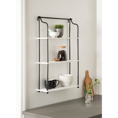 Walters White Wood and Metal 3-Tier Wall Shelf