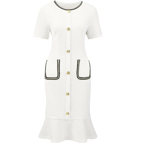 Женские платья INSPIRE CHIC Women's Bodycon Mermaid Tweed Short Sleeve Panel Trim Fishtail Dresses X-Large White