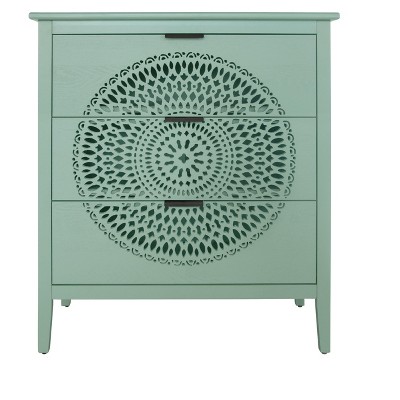 TIRAMISUBEST 3-Drawer Hollow Carved Dresser with Metal Handles - Entryway, Bedroom & Living Room Storage Cabinet